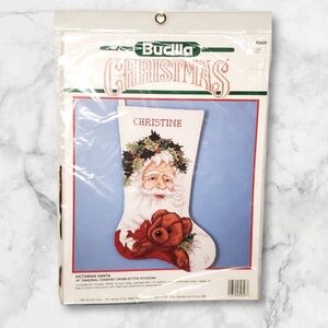 Vintage Bucilla counted cross stitch Christmas stocking Victorian Santa 82826